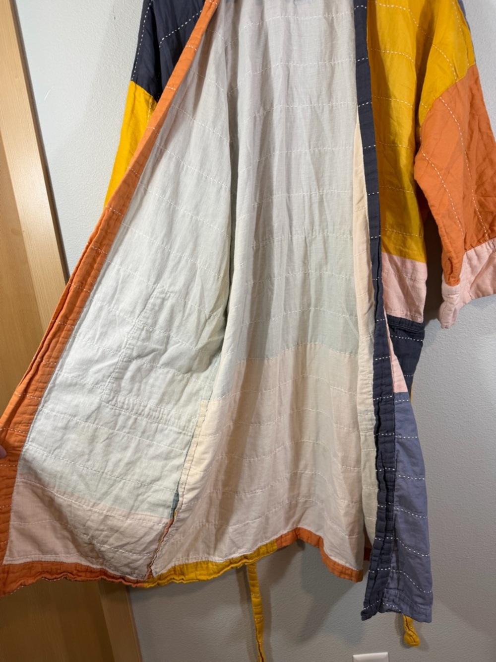 ANCHAL Colorblock Cotton Robe Free People Dolman Kimono Sleeve Boho Loungewear - Picture 11 of 14